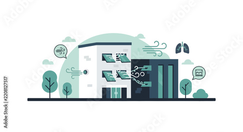Building Ventilation and Indoor Air Quality Flat Vector Illustration