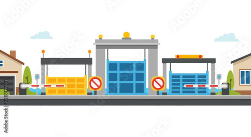 Secure Gated Community Entrance Vector Illustration
