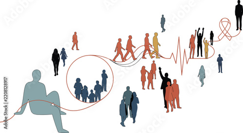 Blurred crowd of people walking in a city streetscape