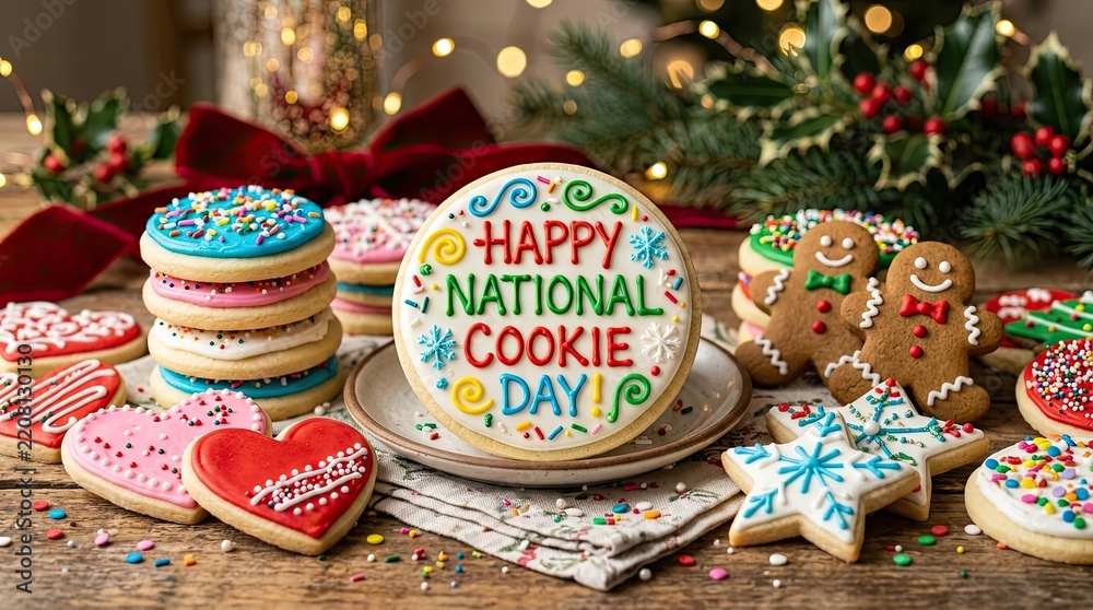 Obraz premium Festive assortment of decorated sugar cookies for national cookie day celebrations