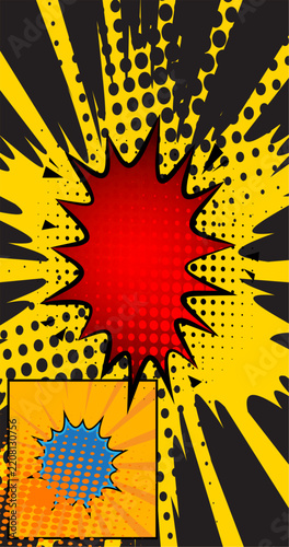 Vector cartoon background, colorful comic book backdrop. Retro comics pop art design.