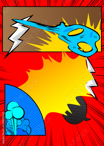 Vector cartoon background, colorful comic book backdrop. Retro comics pop art design.