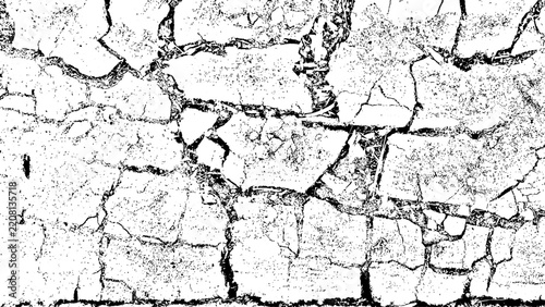 Black and white vector grunge texture background featuring cracked dry earth, deep soil fissures, desert mud fracture lines, and coarse dirt noise overlay.