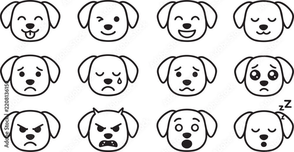 Fototapeta premium Dog Face Emoji Set With Various Emotions And Expressions