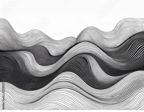 abstract line art wavy flowing dynamic black isolated on white background in concept wave wind ocean