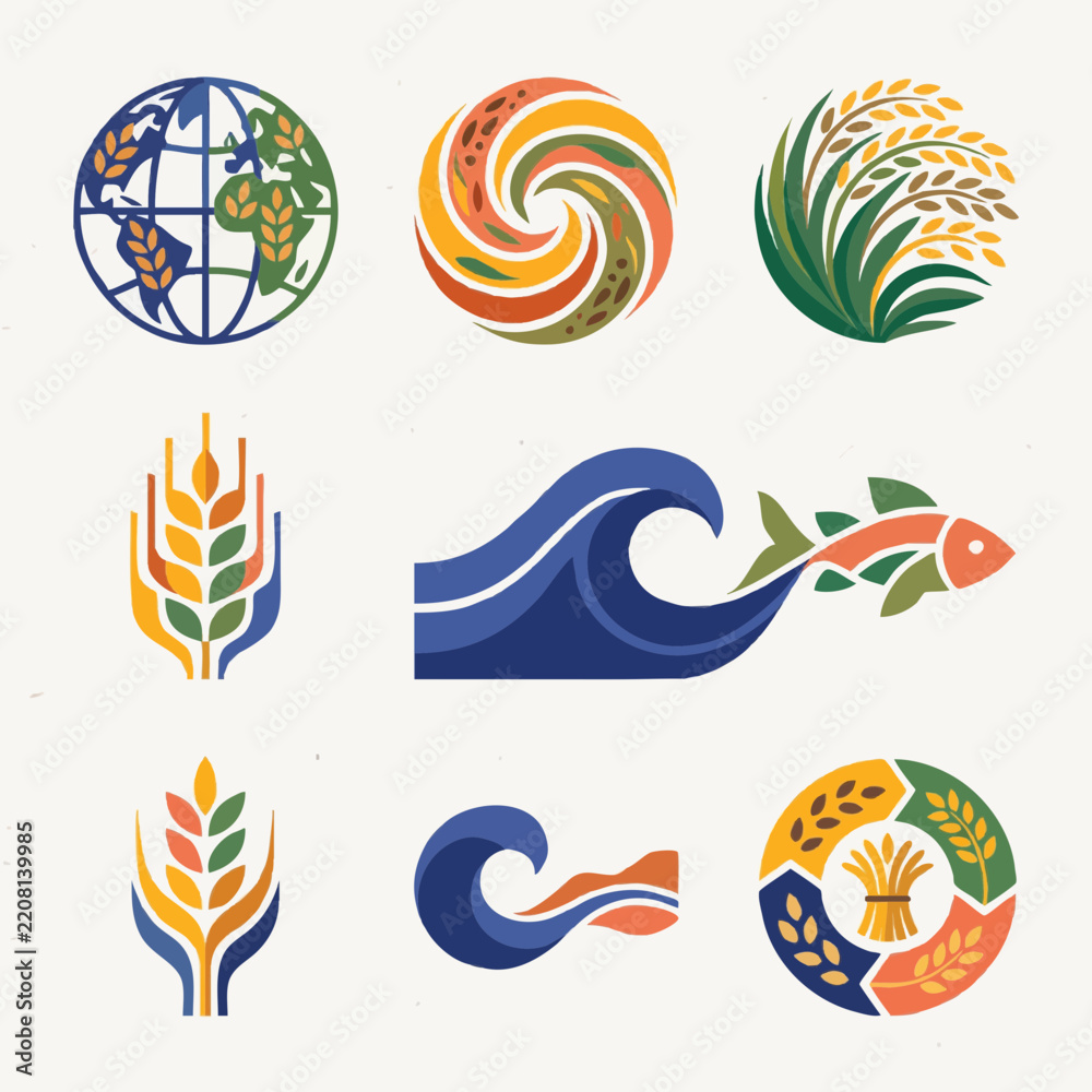 Obraz premium Set of Agricultural and Marine Eco Friendly Nature Icons