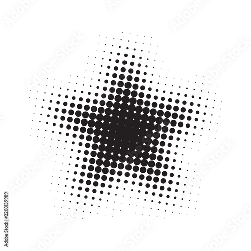 Black star shape made of halftone dots pattern
