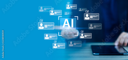 Executive hr leadership formulates employment hiring strategy utilizing ai recruitment screening solution during performance evaluation management boosting productivity efficiency