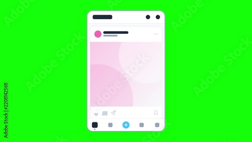 Modern mobile social media feed interface mock up animation on green screen background