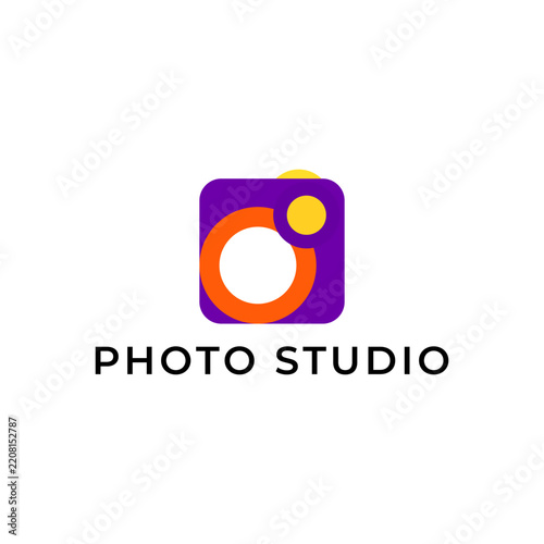 Illustration Photography Abstract Camera Lens Simple Modern Logo Icon Purple Orange Flat Color Template Design Element Vector. Good for Photo Studio, Apps Design