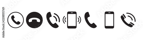 Black and white call icons represent various phone and smartphone communication statuses and functions.