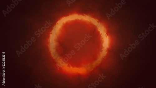 Burning Fire Ring with Smoke, Seamless Flame Loop on Dark Background