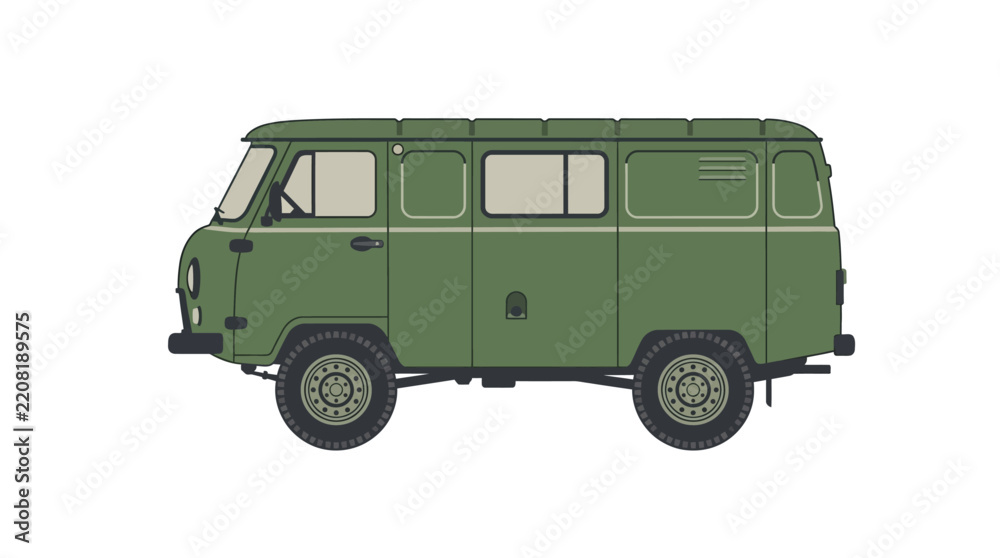 Obraz premium Classic Green Van Illustration on White Background