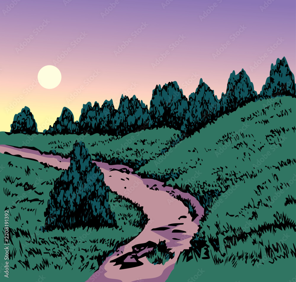 Obraz premium Vector drawing. Road in the field