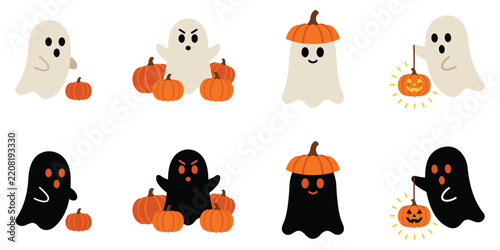 Cute Halloween Ghosts With Pumpkin Characters