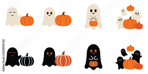 Playful Halloween Ghosts And Pumpkin Friends