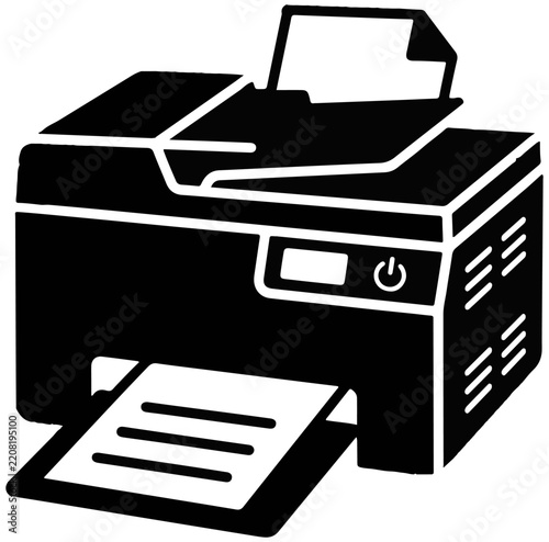 Modern office inkjet printer with paper document icon printing technology office supply equipment printing document technology business illustration hardware