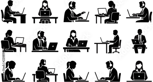 Business people working on laptops in a corporate office setting with business meeting business activity office environment business employees computer corporate