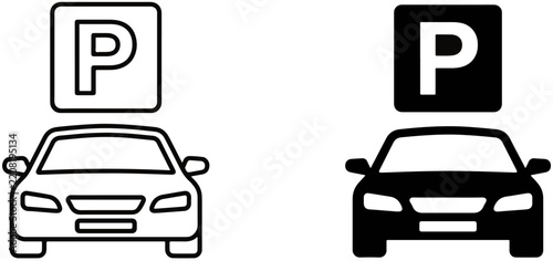 Car parking signage symbols with automobiles parking zone parking lot road sign automobile transport illustration location information navigation transportatio