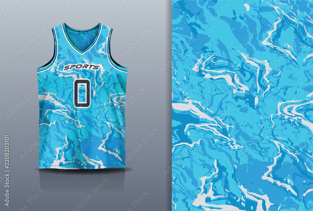 Obraz premium Basketball Jersey Sport Streetwear Design Abstract Water Wave Marble Pattern Cyan Blue White
