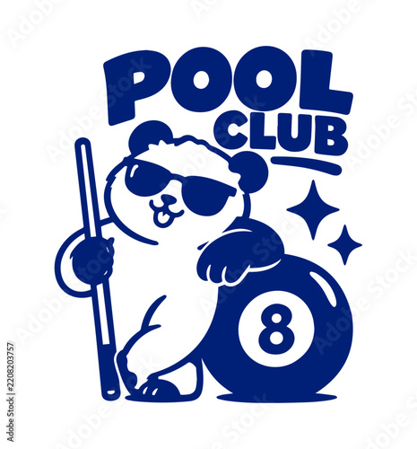 Bold Billiard Logo with Bear Character Wearing Sunglasses and Playing Pool for Sports Club, Bar, Tournament and Entertainment Branding