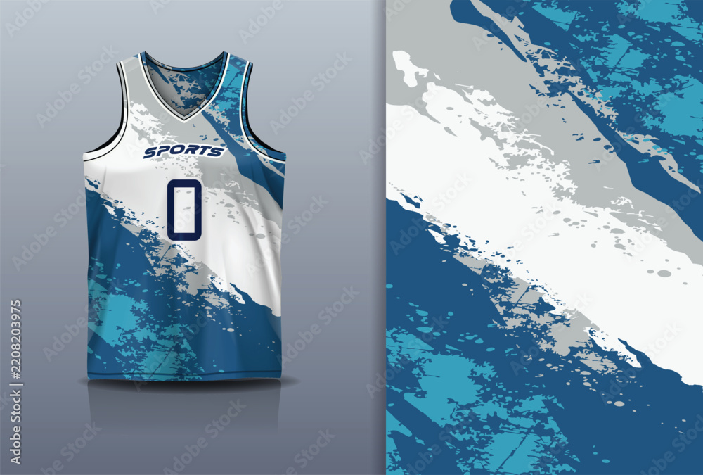 Obraz premium Basketball Jersey Sport Streetwear Design Abstract Grunge Paint Brush Pattern Blue Turquoise White