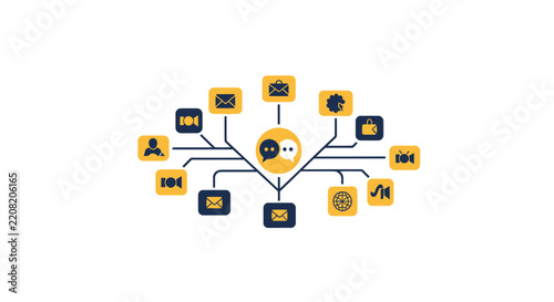 Digital Communication and Multi-Channel Marketing Network Illustration