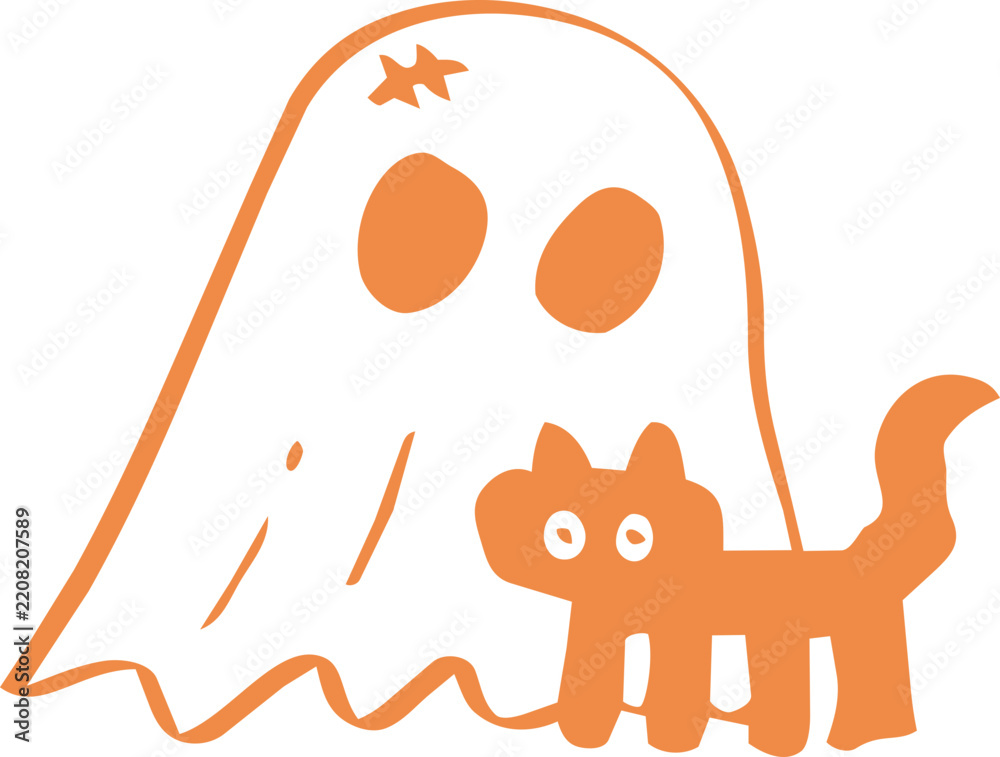 Fototapeta premium Ghost with Bandage Patch and Black Cat Variant Doodle Icon