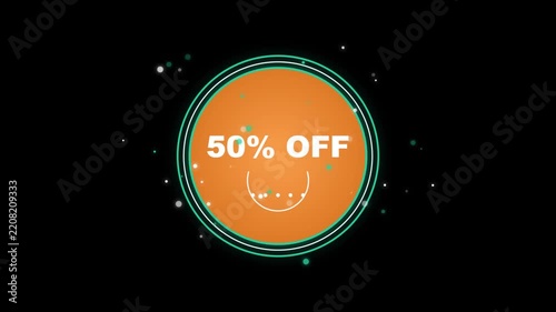 Animated 50% Off Sale Badge, Looping Discount Animation with Sparkling Particles