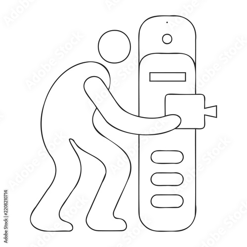 Minimalist black line art person collecting mail from a smart locker for parcel delivery services.