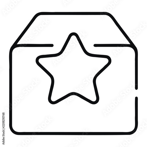 box with star icon black outline for favorite product or best quality line sign.