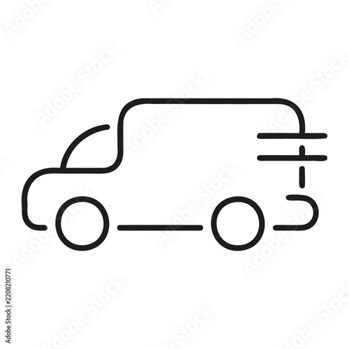 delivery car fast service black outline icon for express shipping and quick transportation.