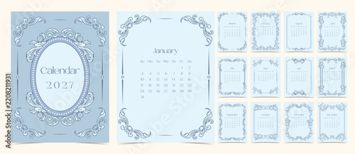 Blue Rococo 2027 Monthly Calendar Frame Collection