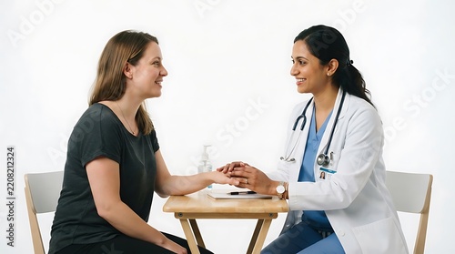 Friendly doctor holding hands with a patient during a supportive medical consultation session