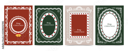 Christmas Lace Card Set with Oval Frames and Holly Berries
