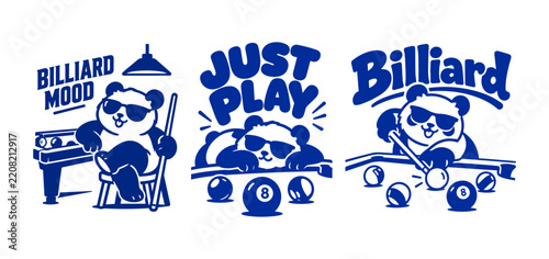 Bold Billiard Logo with Bear Character Wearing Sunglasses and Playing Pool for Sports Club, Bar, Tournament and Entertainment Branding