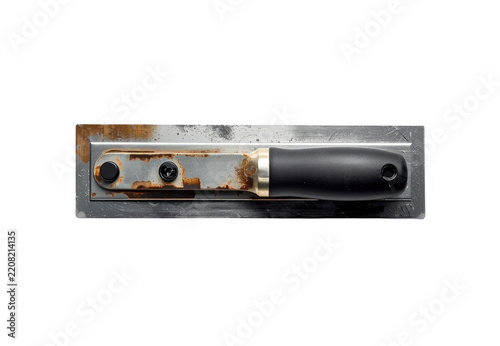Old rusty construction trowel on transparent background