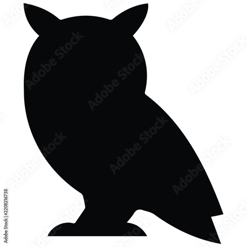 Stylized owl silhouette vector illustration sitting for wisdom and nocturnal bird concept.