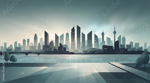 City skyline silhouette performing sunset view in urban environment with copy space
