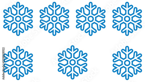Blue snowflake icons arranged in a pattern isolated on a white background banner design