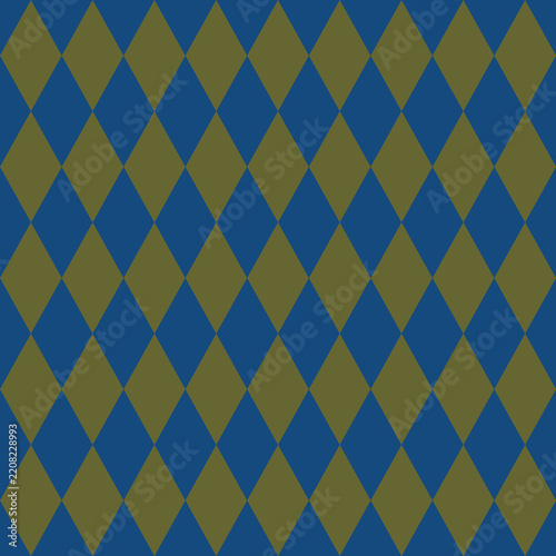 Seamless geometric vector pattern with blue and olive green harlequin diamonds, ideal for textile, wallpaper, and background design