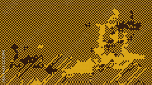 Yellow and Dark Brown Pixelated Geometric Abstract Pattern, Golden Brown Pixel Art Squares Abstract Background