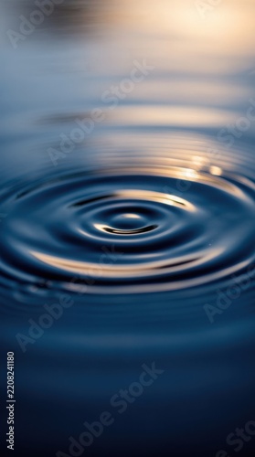 Close-up of water ripples creating circular waves with a soft reflection of light on the surface.