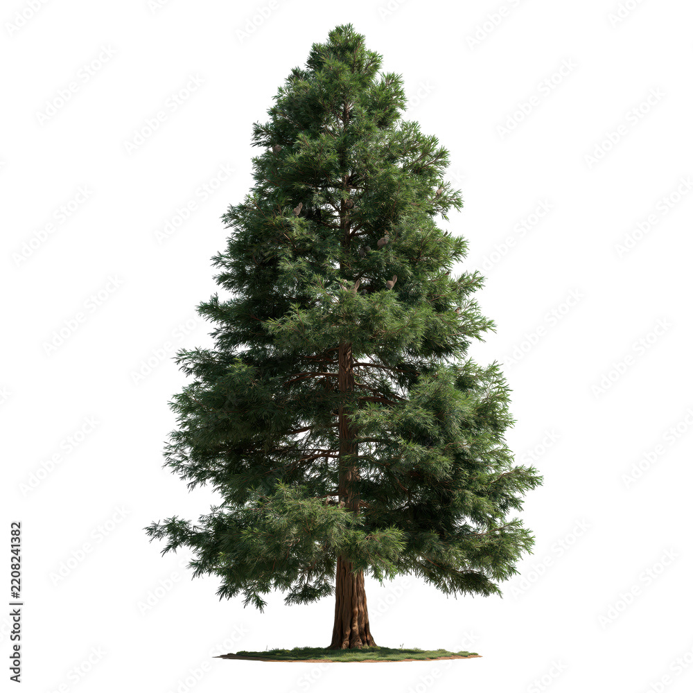 Fototapeta premium Giant Sequoia tree with green foliage against a clear sky isolated on transparent background
