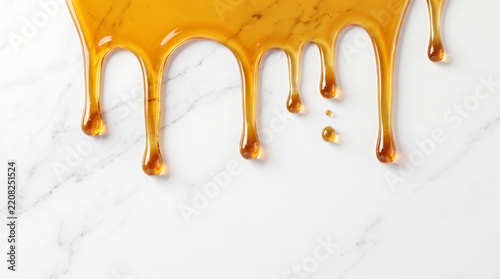Gold oil serum dripping marble white background skincare beauty luxury cosmetic elegant product