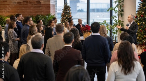 Business Leader Giving Speech at Office Christmas Event