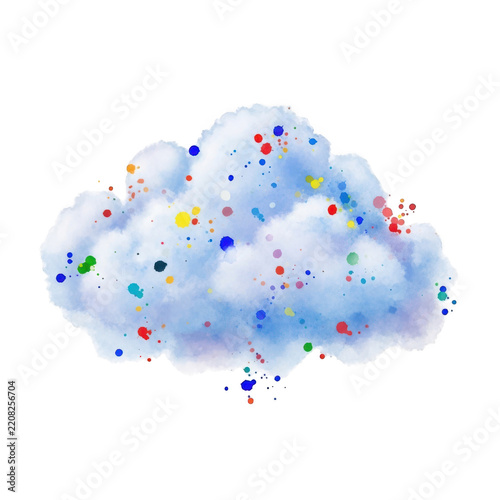 Watercolor cloud shape with multicolored paint splatters