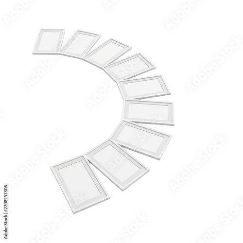White frames arranged in a semicircle on black background