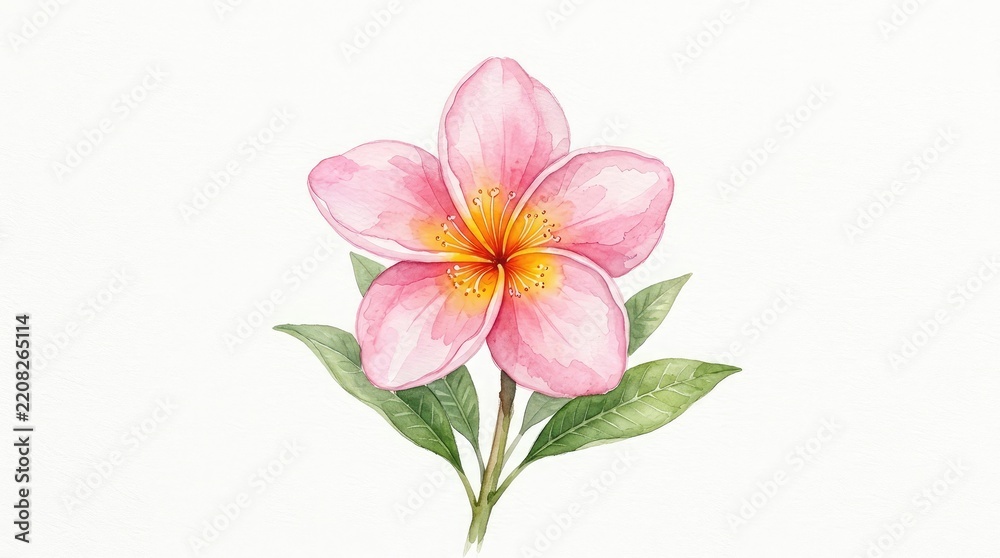 Obraz premium Pink plumeria blossom watercolor illustration with copy space for greeting cards and floral designs