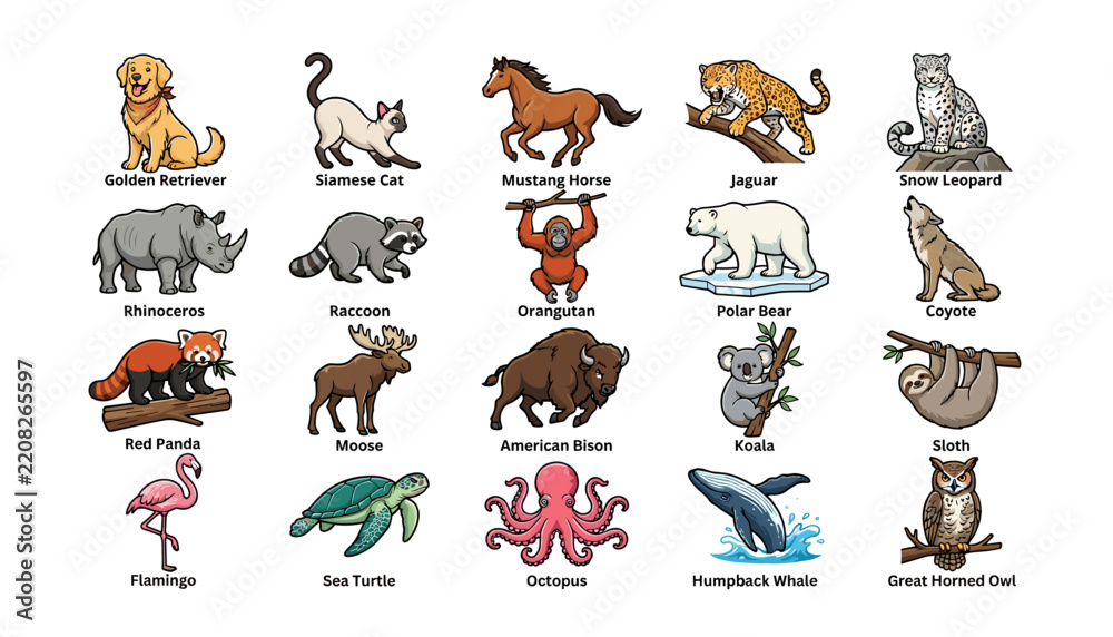 Obraz premium Animal Illustrations Collection, Featuring Diverse Wildlife Species